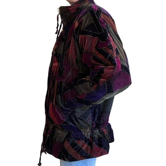 Vintage 80s Oversized Womens Velvet Jewel Toned Geometric Retro Ski Jacket Sz M - Picture 6 of 9